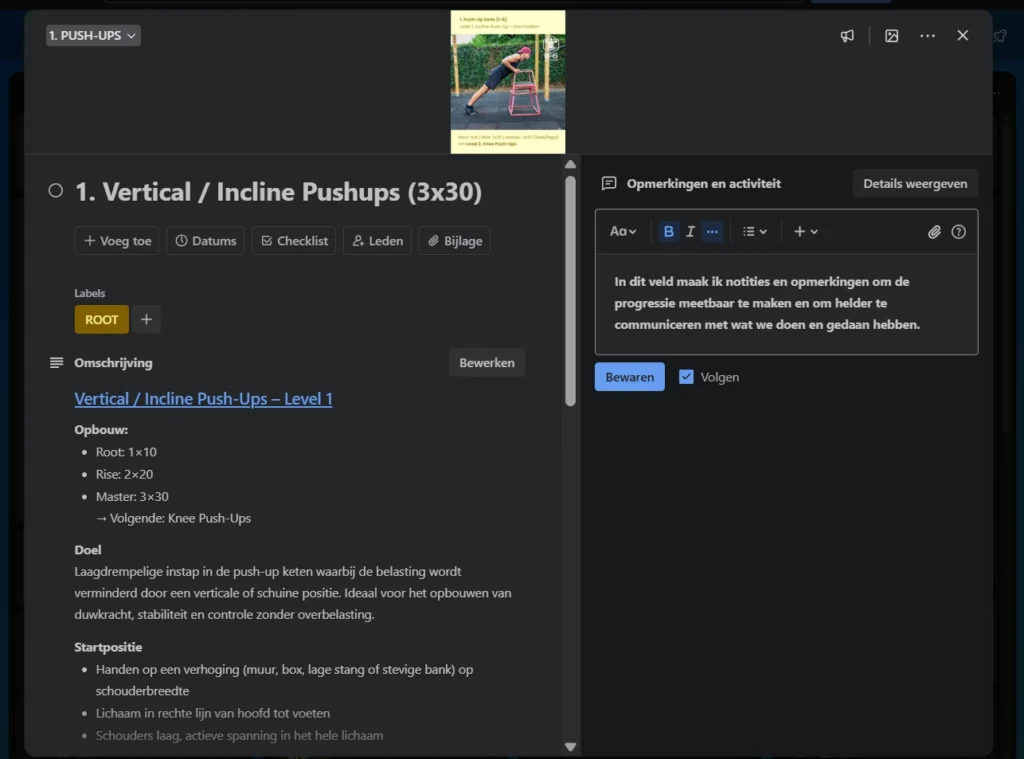Notitieveld in de B-6 Workspace met persoonlijke feedback en voortgang.